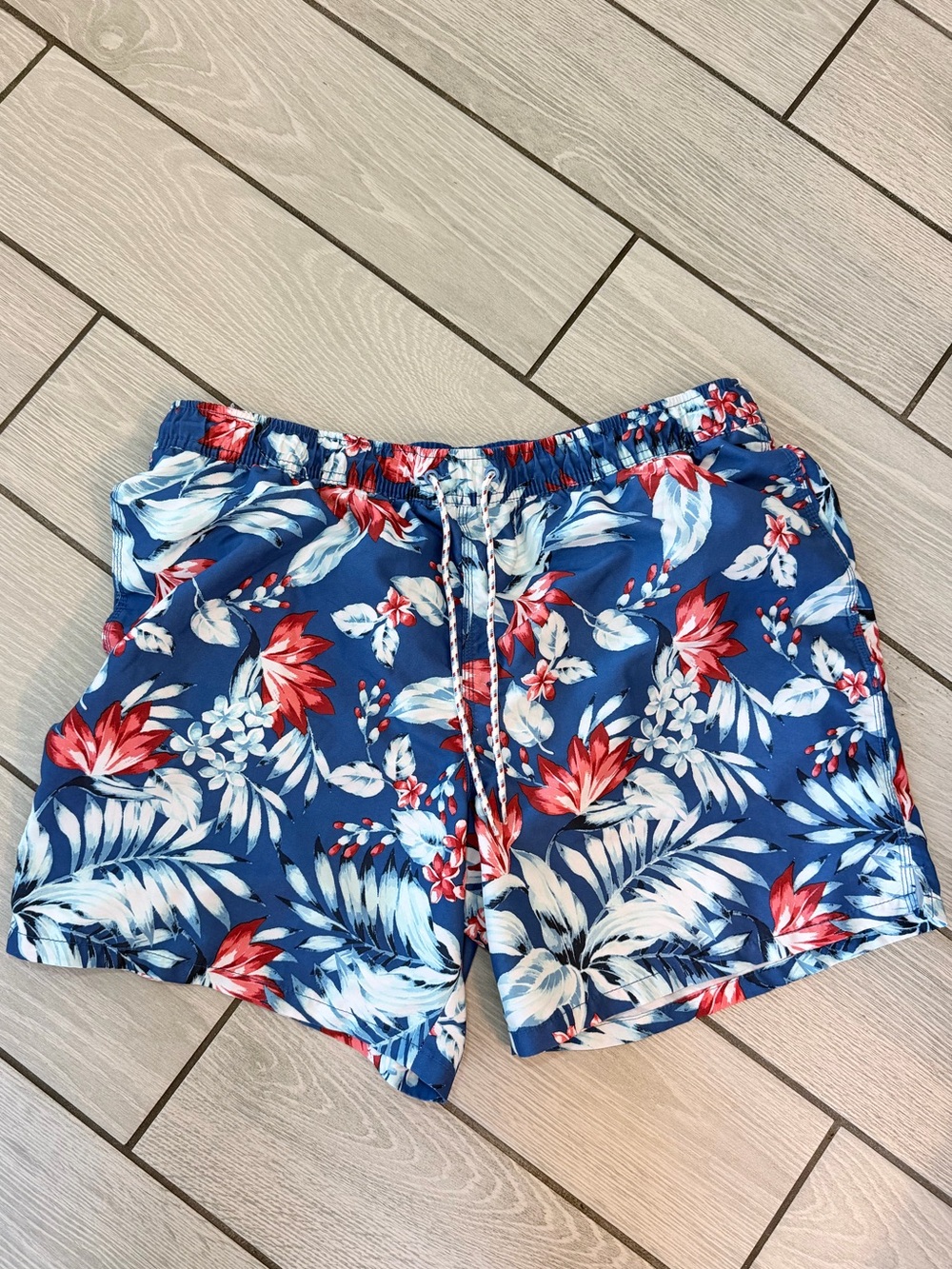 Blue Floral Swim Trunks with White Mesh Liner-size xl